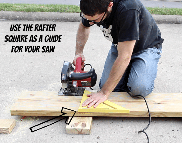 Use Rafter Square as Saw Guide