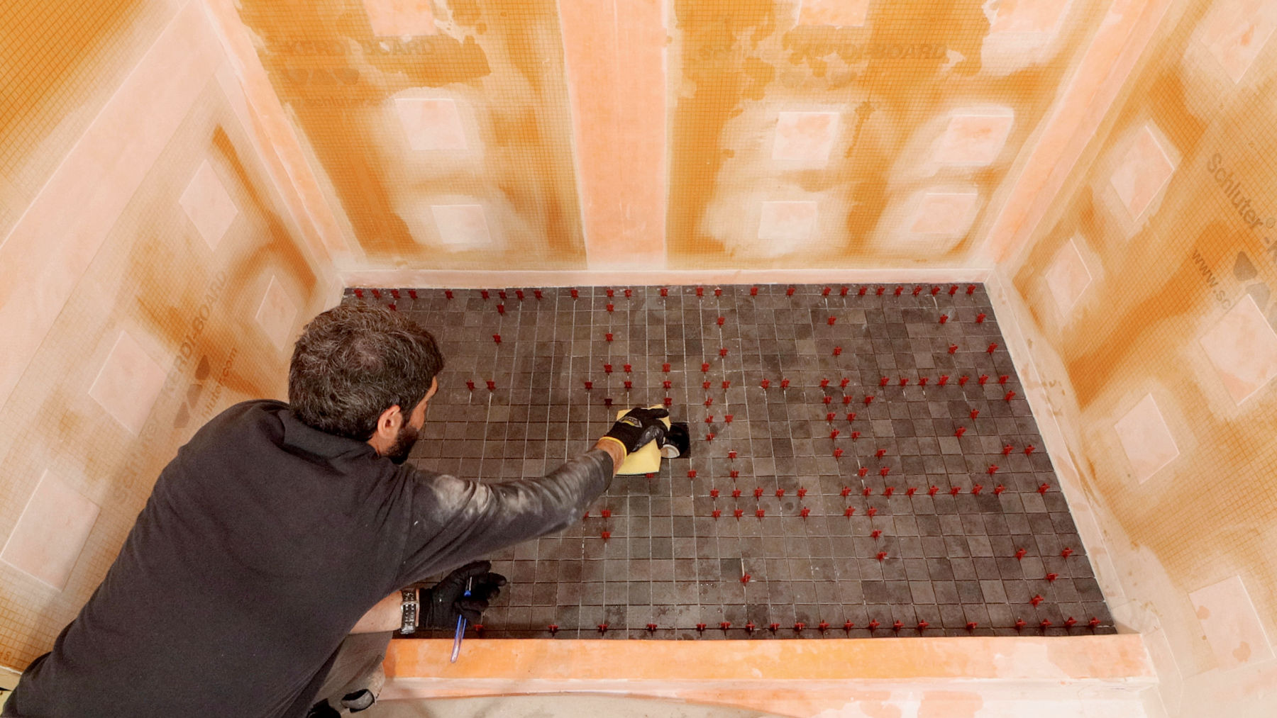Mosaic Tile Shower Floor Part 3 - Setting Mosaics on Pan - 1800