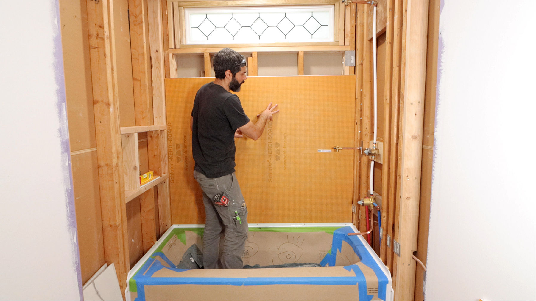 Install KERDI-BOARD on Main Shower Wall (Custom Shower Niche)