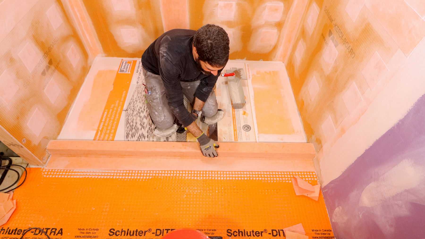 Waterproofing Curb Top and DITRA (Custom Tray and Curb)